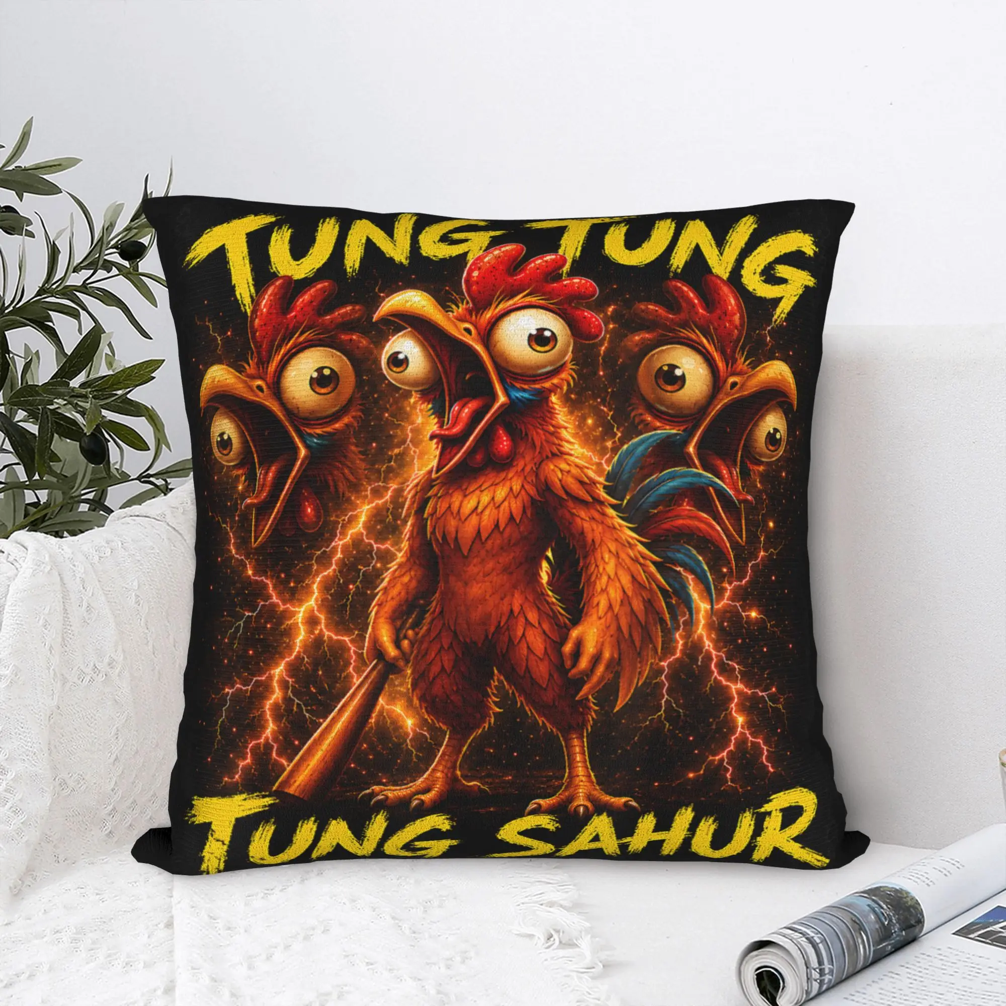 Фото Винтажная наволочка с мемом Tung Tung Sahur: Забавный Молвитель Птичьих Шепотов (Fawk), для гостиной, кровати, кресла №1