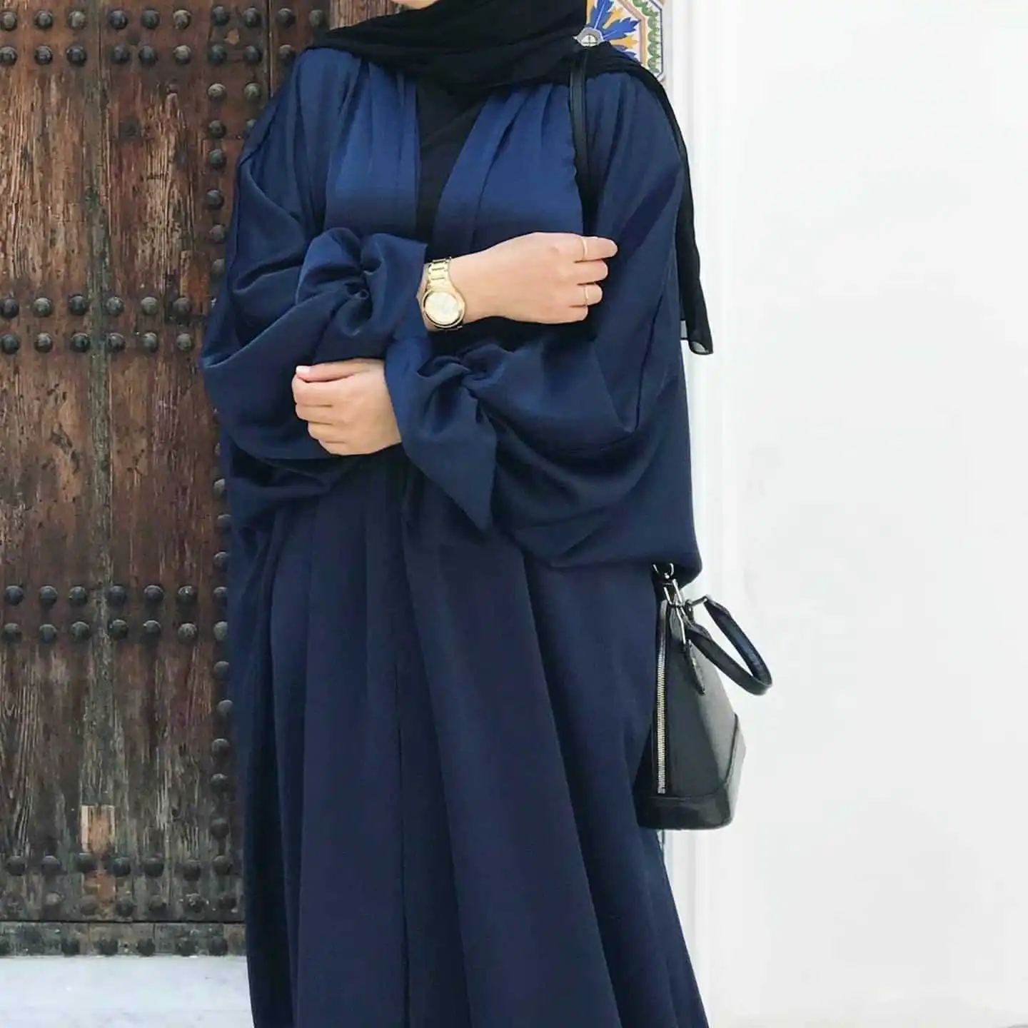 Muslim Women Open Abaya Luxury Robe Puff Sleeve Ramadan Dress Kimono Clothes Turkey Iran Dubai Ramadan Islamic Turkish Girl Wear