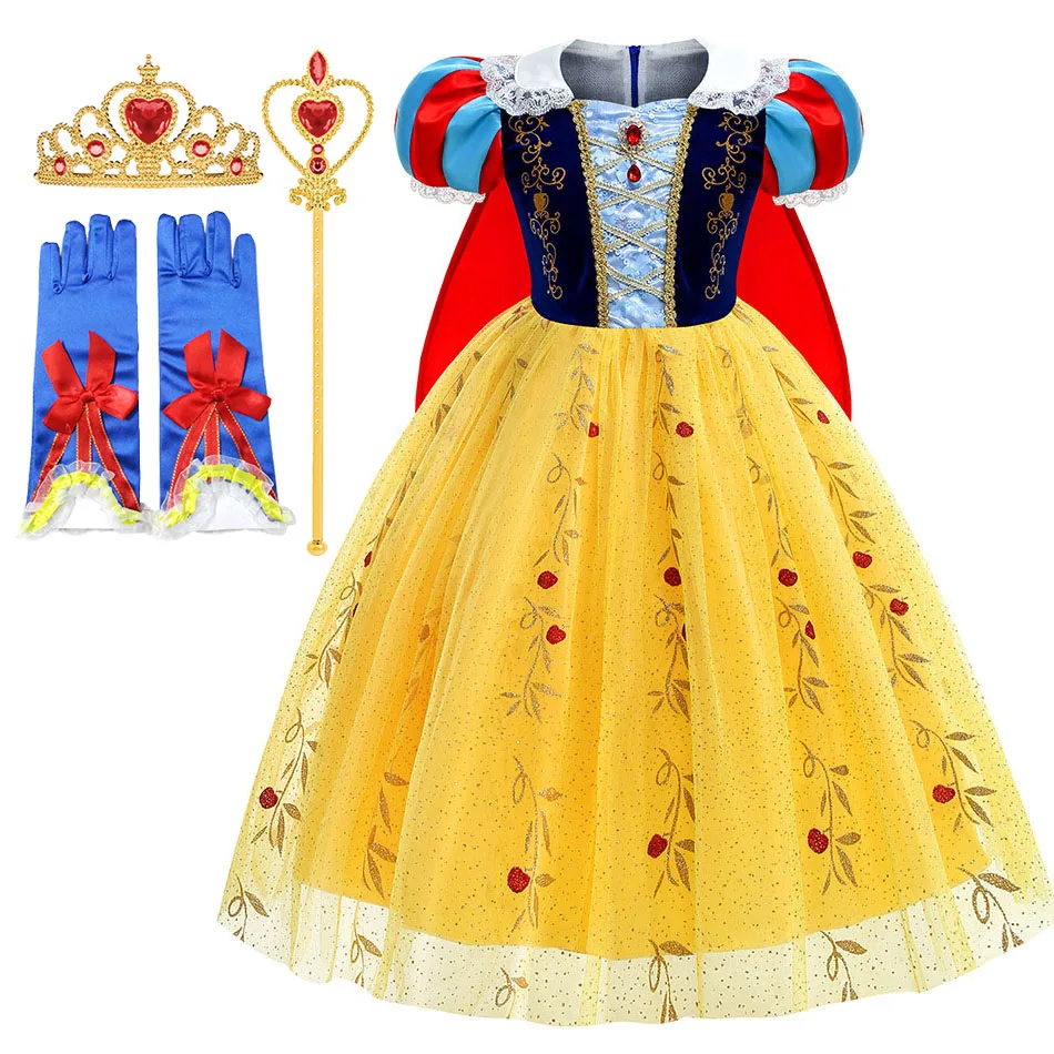 

Kids Summer Princess Costume Children Carnival Snow White Dress Disguise Girls Cosplay Party Cloak Clothes Pageant Dress 3-10T
