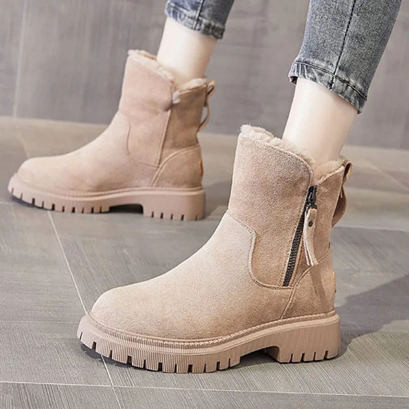 

Женские зимние ботинки, новые женские зимние Бархатные ботинки, женская обувь из толстого хлопка, черные женские ботинки с мехом, женские бо...