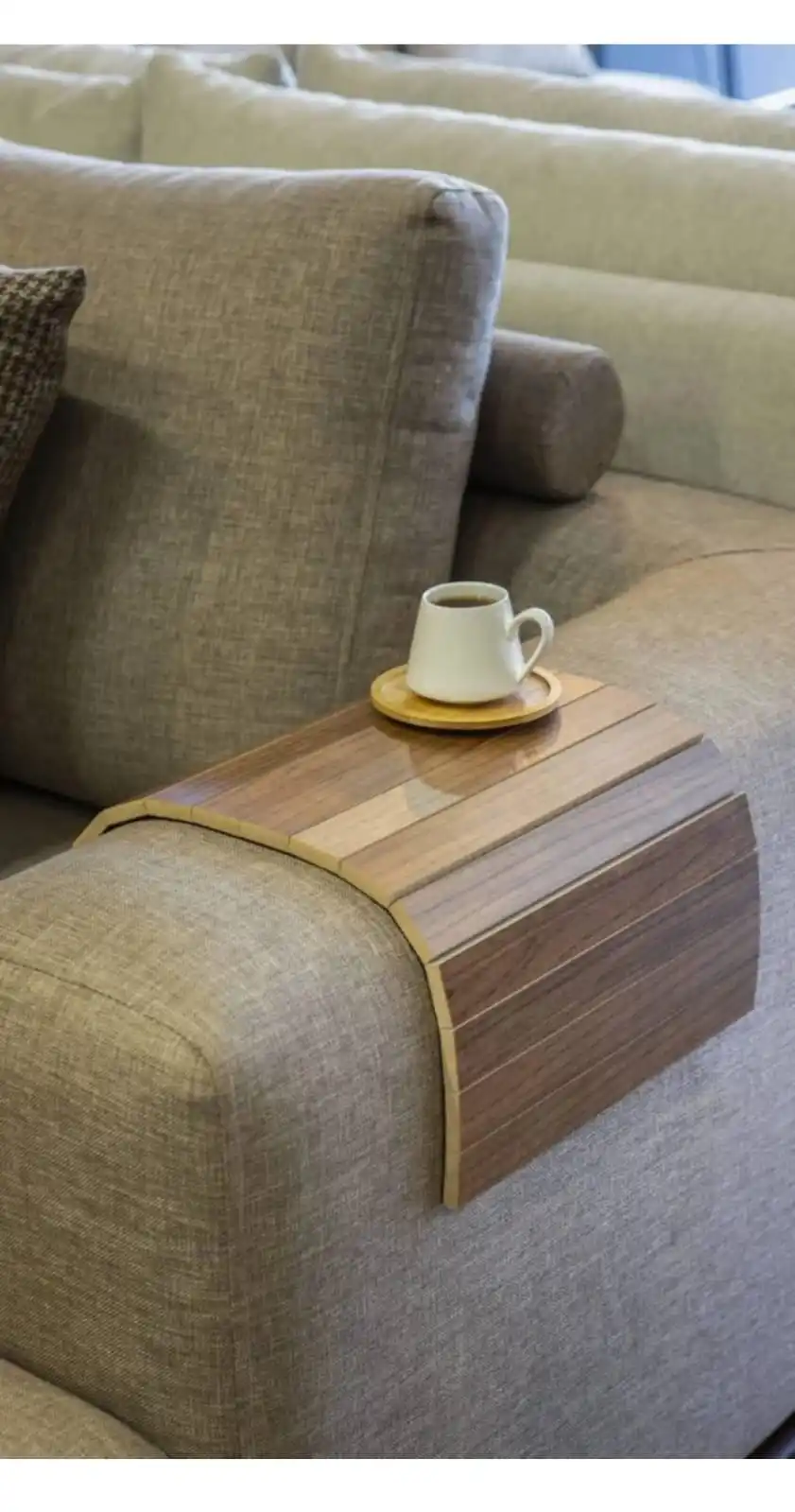 

Natural Decorative Wooden Sofa Tray Walnut Color Foldable Side Table Armrest Sofa Tray Edge Placemat
