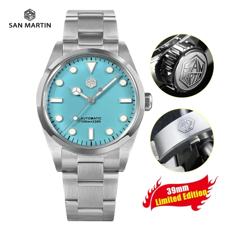 

San Martin 39MM Limited Edition Watch SN020 Coral Blue Black YN55 Movement BGW9 Automatic Mechanical Diver Watch Men 10Bar