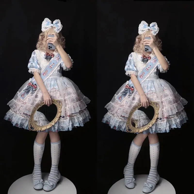 

Lolita Dress Sweet Lolita Factory Original Design Lolita Navy Neck Short Sleeve Op Dress Dress Kawaii Tea Party Princess Dress