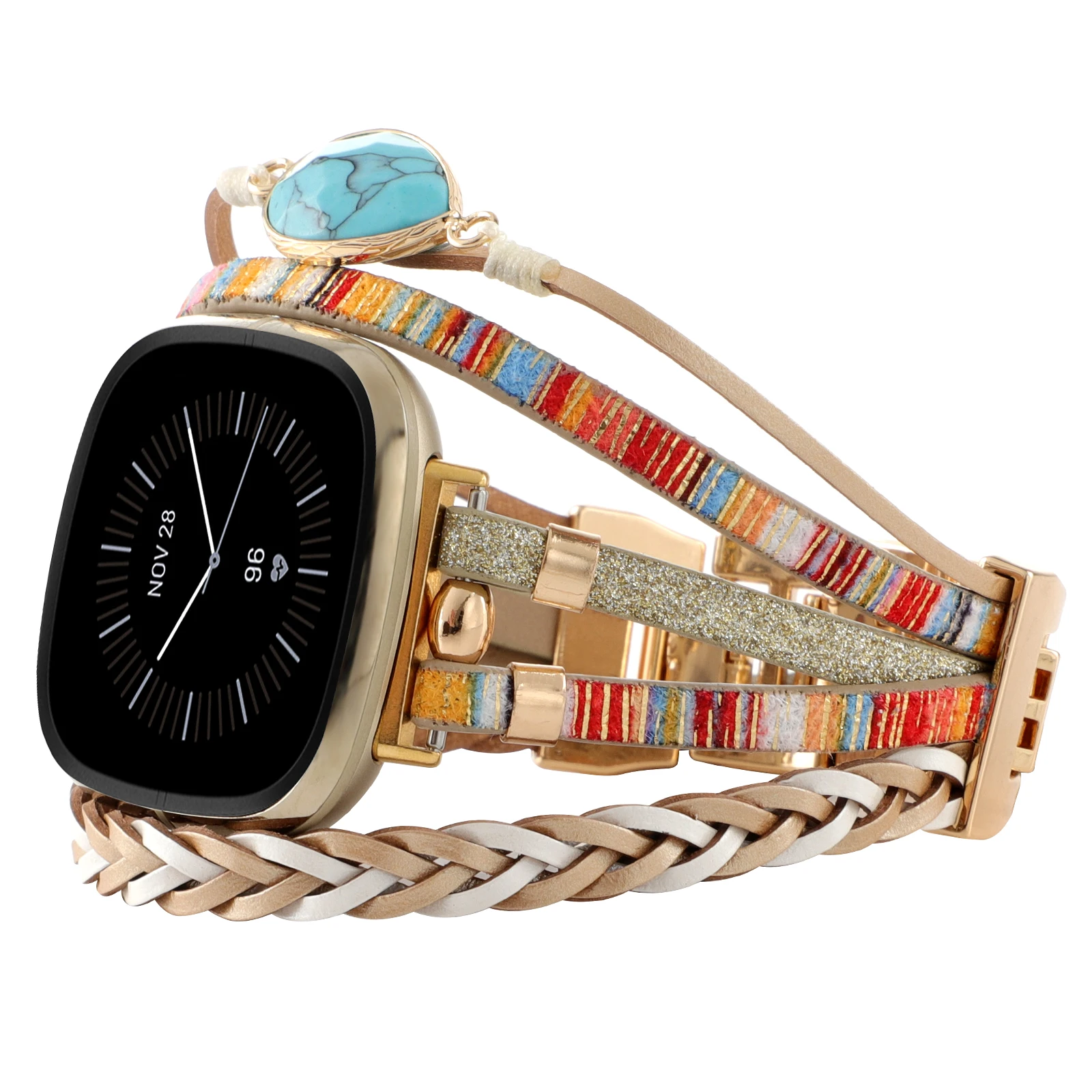 Woven Strap for Fitbit Versa3 watch band Fashion ornament chain bracelet for versa 3/4 stone band women's gentle wrist