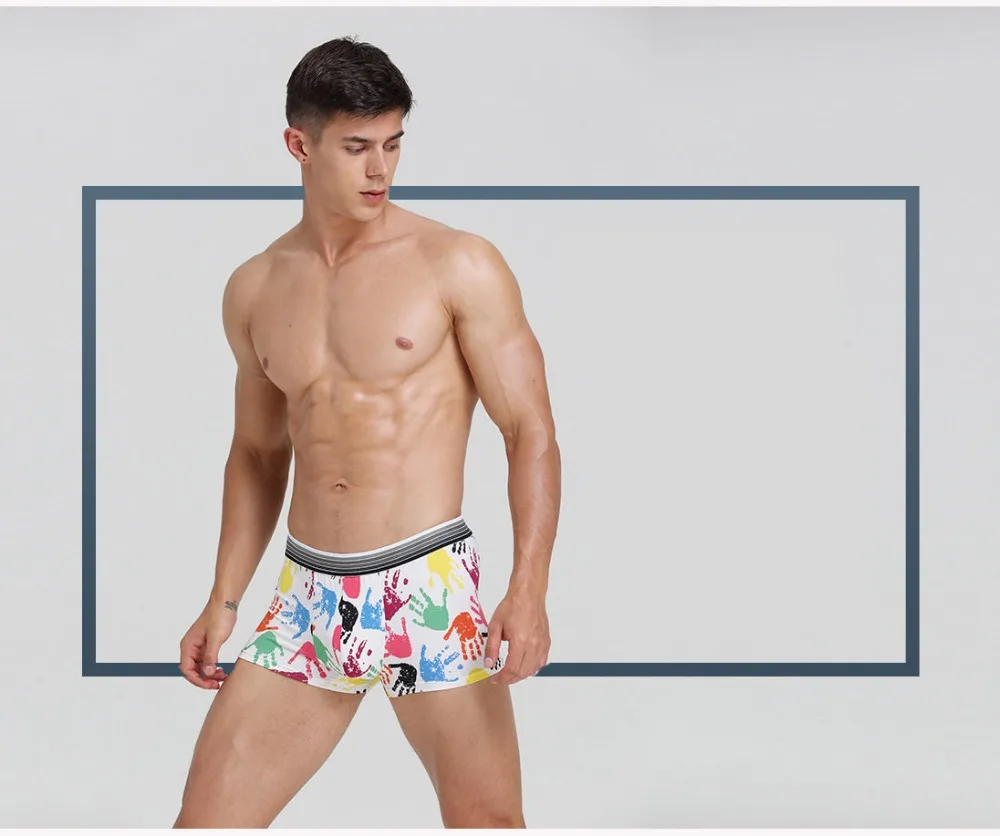 10pcs/lot Lovely Cartoon Print Man Boxers Homme Fashion Silk Underwear Men Comfortable Underpants Soft Breathable Male Panties