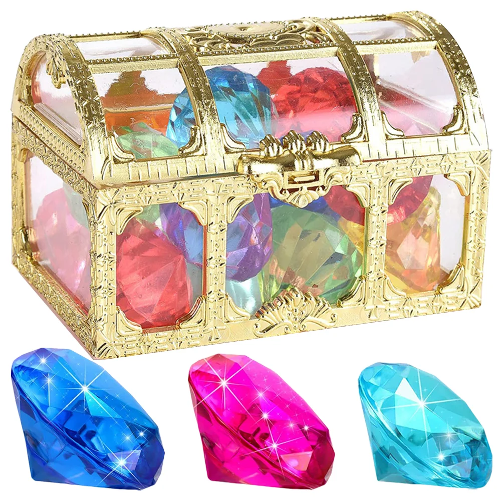 20pcs Artificial Pool Diving Toy Faux Diamond Model With Treasure Box Fake Gemstone Toy Set