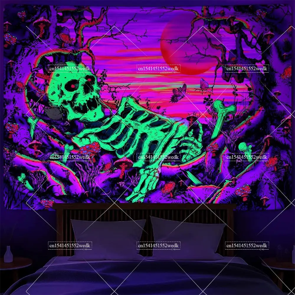 Гобелен с черепом Blacklight готический неоновый гобелен со скелетом Подвесной