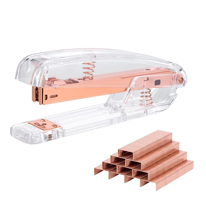 

Manual Stapler With 1000Pcs Staples, Small Stapler Manual Staplers Desk Accessories For Home, Office, School, Rose Gold