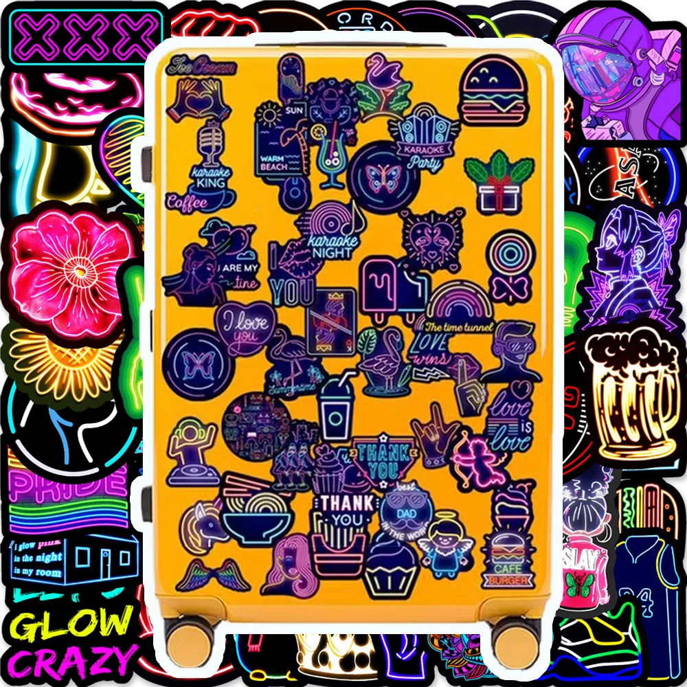

50PCS Cartoon Neon Light Graffiti Stickers Car Guitar Motorcycle Luggage Suitcase Vinyl Decal DIY Classic Toy Sticker for Kid