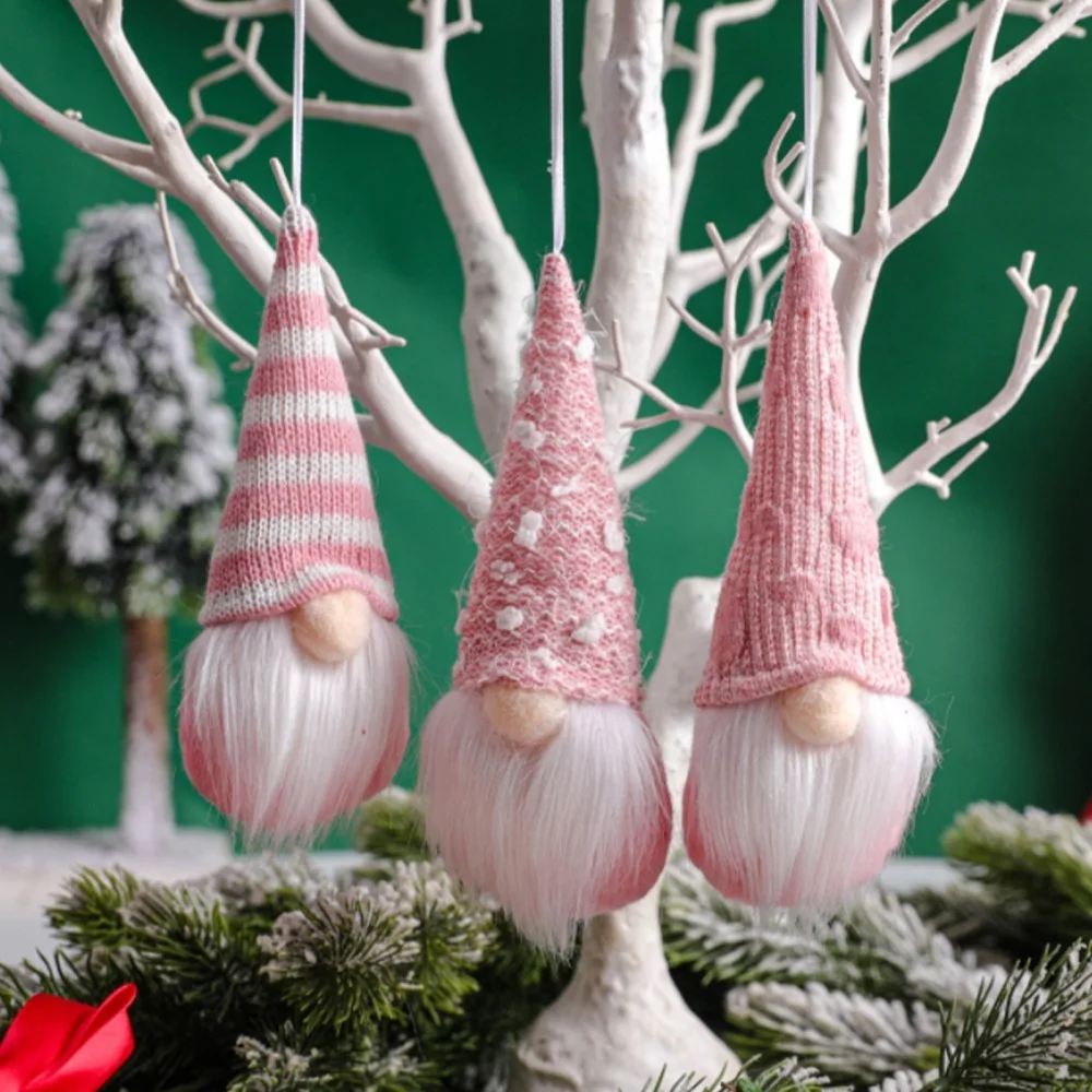 

3Pcs Christmas Mini Doll Gnome Christmas Tree Pendant Pink Plush Doll Pendant Home Christmas Decoration Navidad 2022 Natal