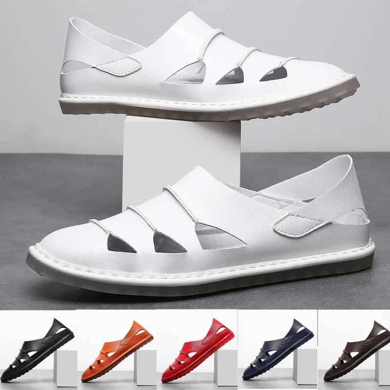 

White Sandals for Men Leather 2021 Mens Sandal Outdoor Summer Flip Flop Casual Shoes Beach Sandalias Slip On Shoe Big Size 38-48