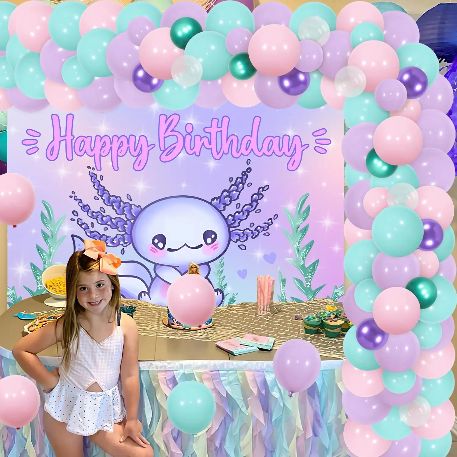 FANGLELAN Axolotl тематическая вечеринка на день рождения украшения фиолетовый