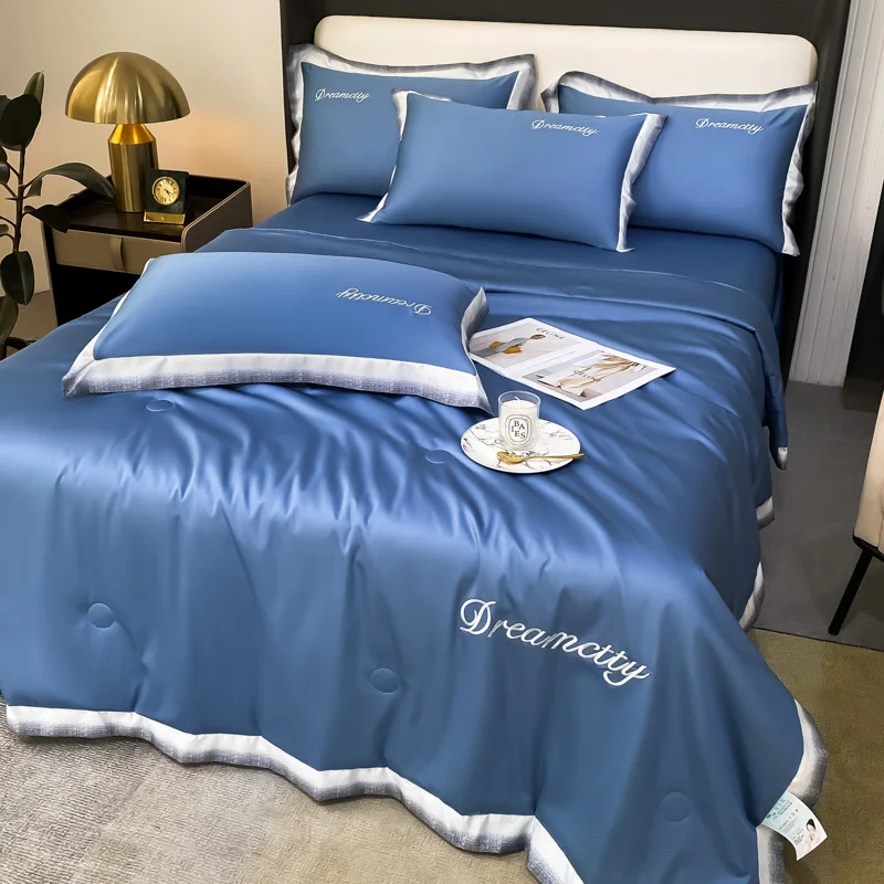 

Luxury Silky Tencel Quilt Summer Cooling Blanket Washed Bedding Duvet Cover Smooth Air Condition Comforter Skin-friendly Single