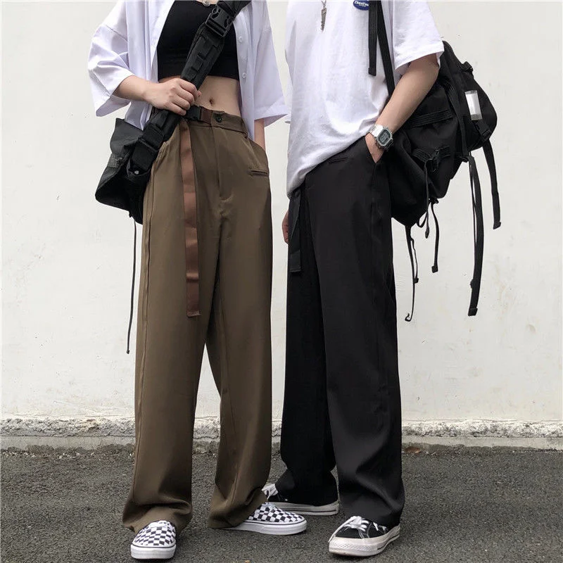 2022 Brown/Black Belt Casual Pants Men 