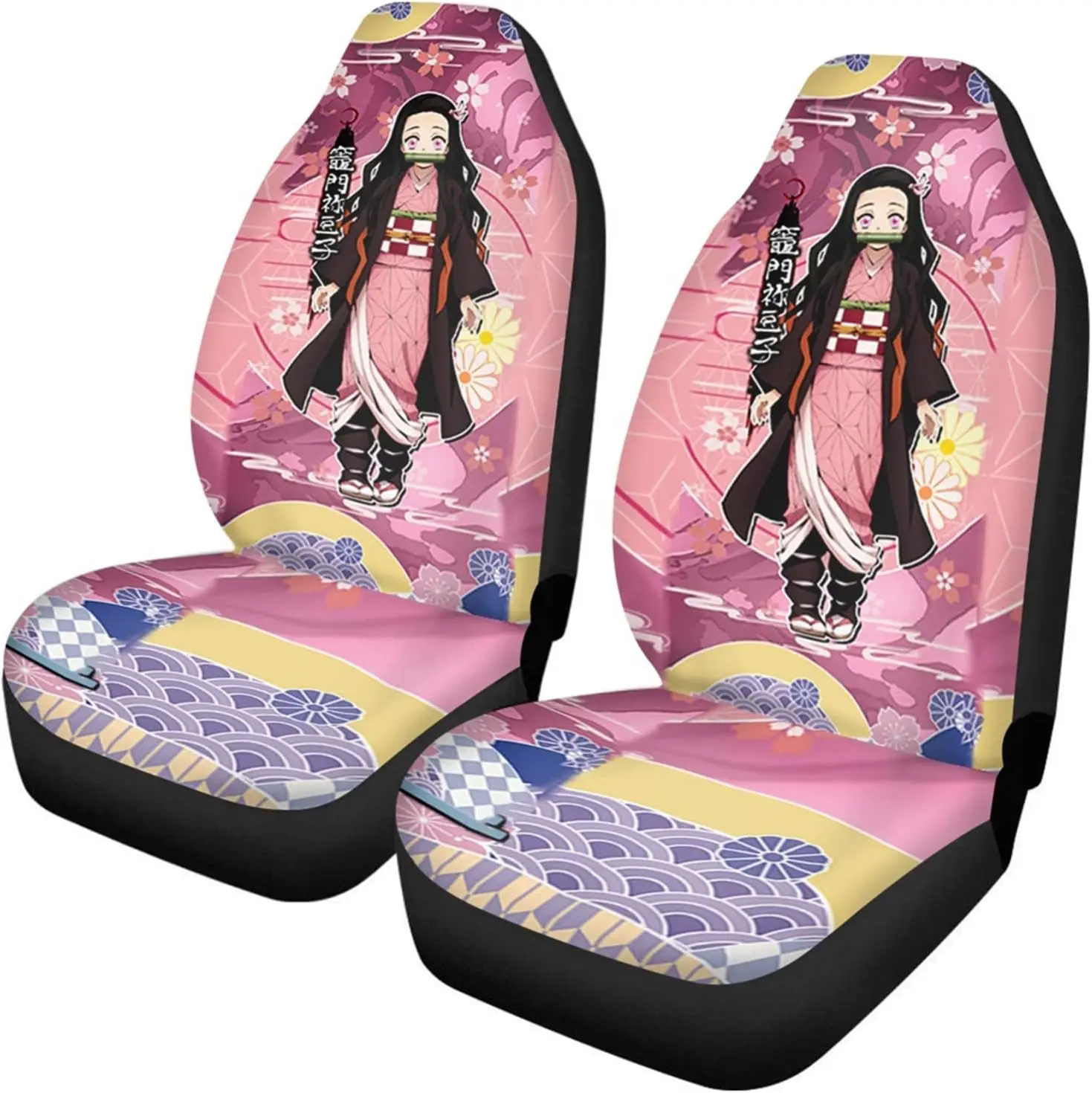 

Nezuko Car Seat Covers Front Set in Anime Demon Slayer Car Seat Covers Automotive Seat Covers Washable Car Seat Cover Universal