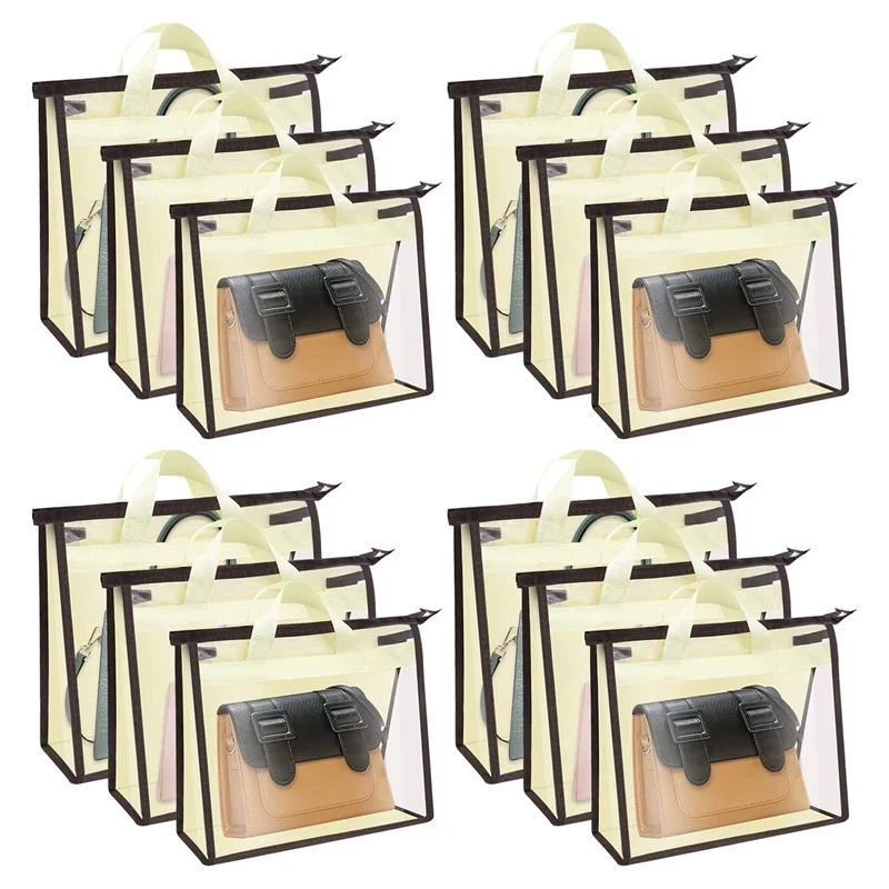 

12 упаковок пылесборников для сумок, Женский органайзер, прозрачная сумка для хранения с молнией и ручками, бежевый цвет