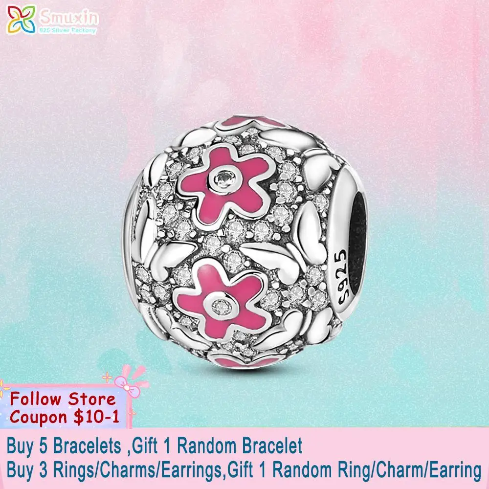 

Smuxin 925 Sterling Silver Beads Pavé Butterfly And Daisy Charm fit Original Pandora Bracelets Fashion Fine Jewelry Gift