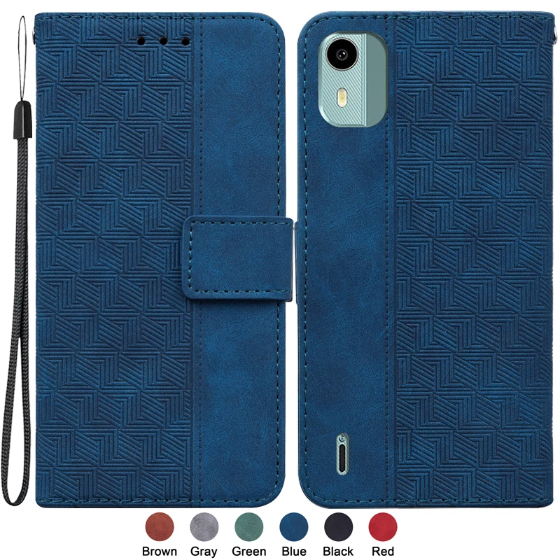 

For Nokia C12 6.3“ NokiaC12 C 12 Case on for Capa Nokia C12 C32 C22 Cases Fashion Magnetic Geometric Textile Wallet Book Cover