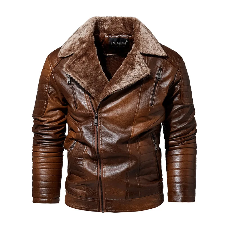 

Cross-Border Foreign Trade Amazon Winter Fleece-Lined PU Leather Coat Men's European and American Tough Guy Fur Integrated Men's