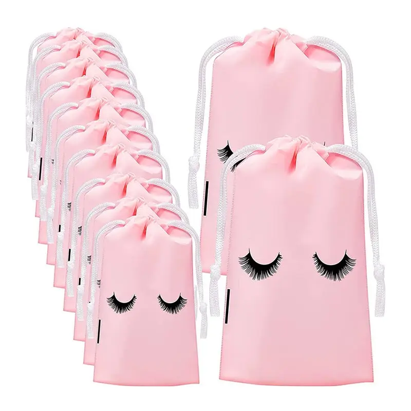 

50 PCS Pink Eyelash Print Organizers Bags Makeup Toiletry Organizadores Pouch Cosmetic Travel Drawstring Organizer Storage Bag