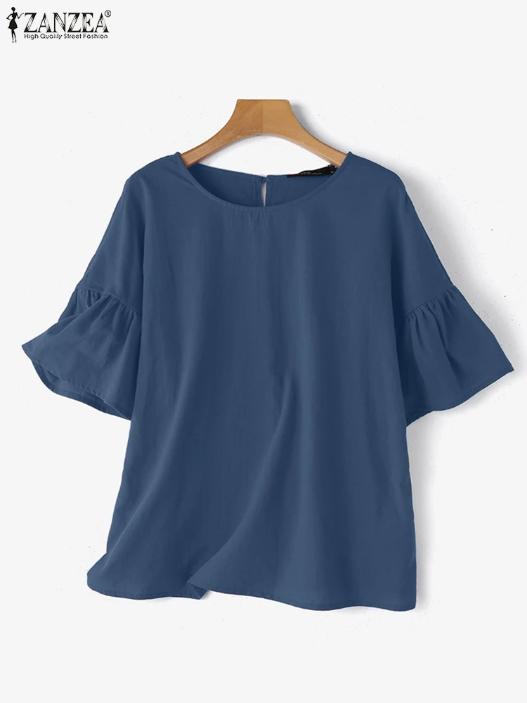 Блузка ZANZEA Женская свободного покроя с оборками Повседневная Уличная одежда