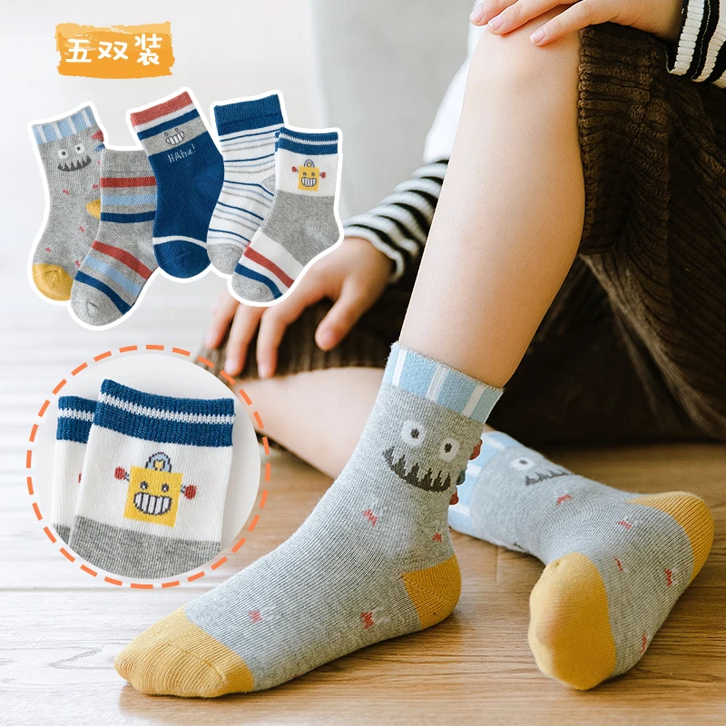 

Spring boys girls Robot smiley socks baby kids cotton warm lovely cartoon embroidery mixed color autumn socks for children socks