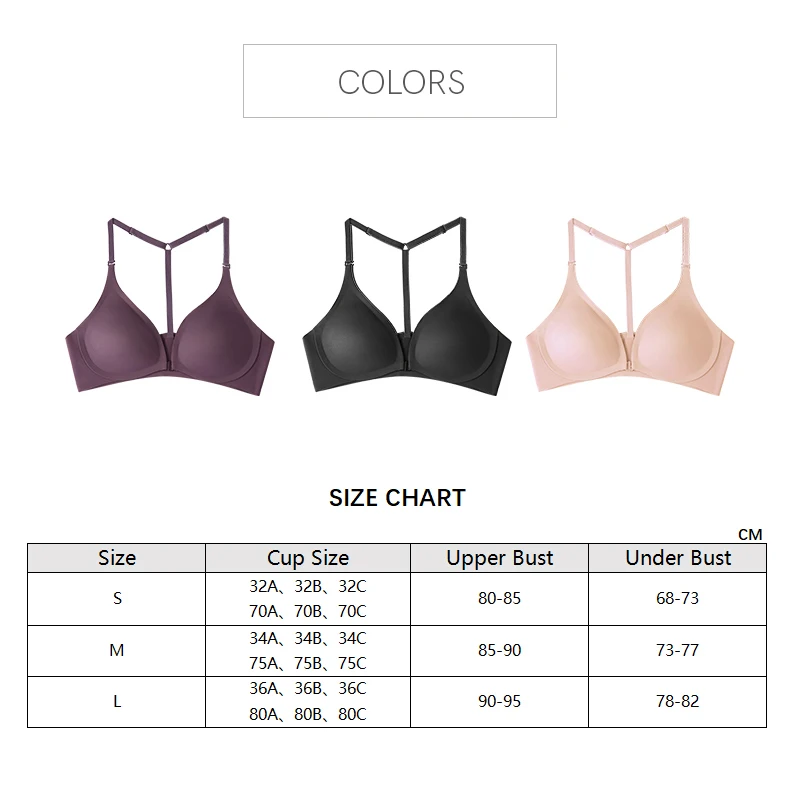 Sujiin Sexy Front Closure Bras Wireeless Seamless Bralette for Women Underwear Y-line Straps Plunge Padded Push Up Bra Female Bh