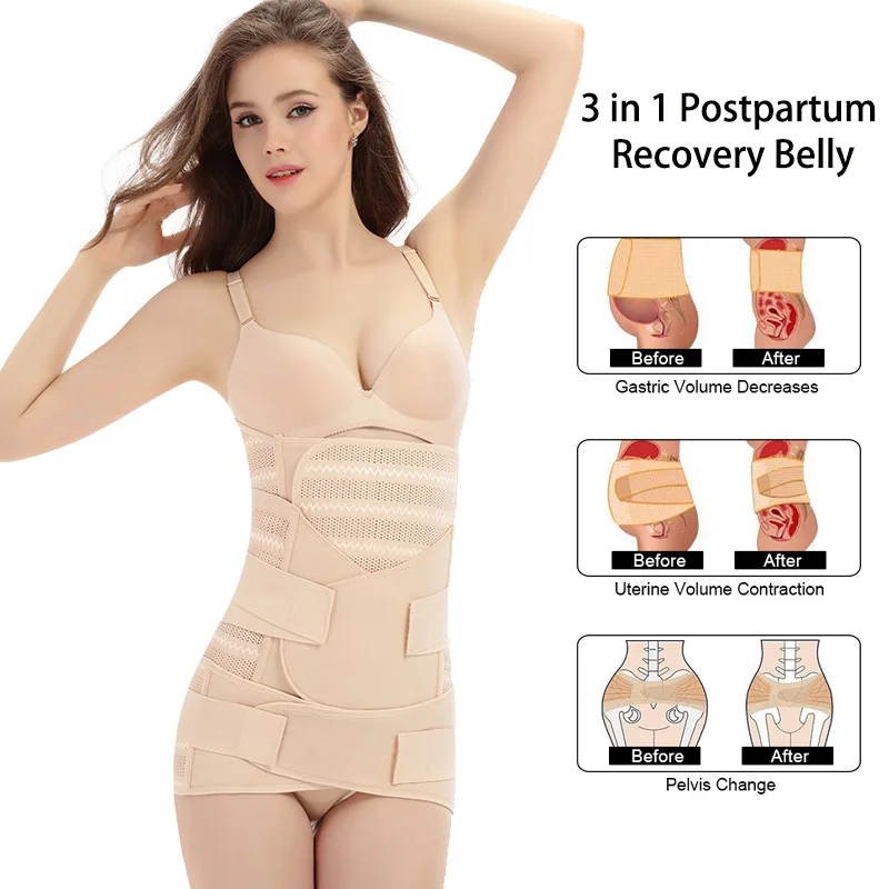 3 in1 Postpartum Support Recovery Belly Band Women Abdomen Pelvis Belt Pregnancy Corset Waist Trainer Body Recovery Bandage Wrap