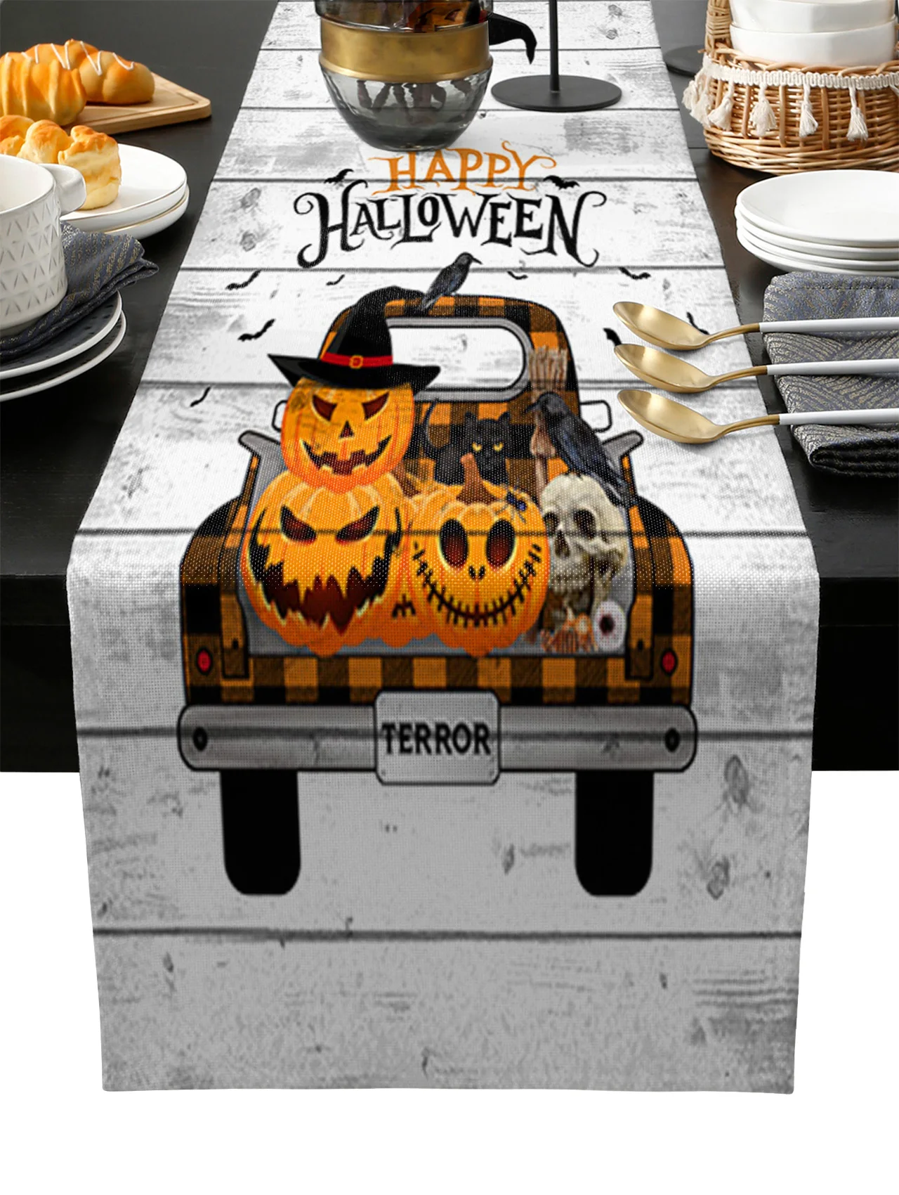 

Halloween Pumpkin Truck Table Runner Wedding Festival Table Decoration Home Decor Kitchen Table Runners Placemats