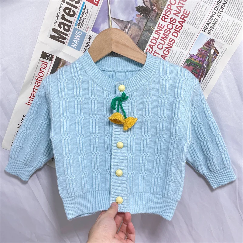 

3-6Y Baby Girl Solid Casual Basic Sweater Cardigan Crewneck Thicken Kid Soft Clothing for Girl Autumn Winter Sweet Pullover Coat
