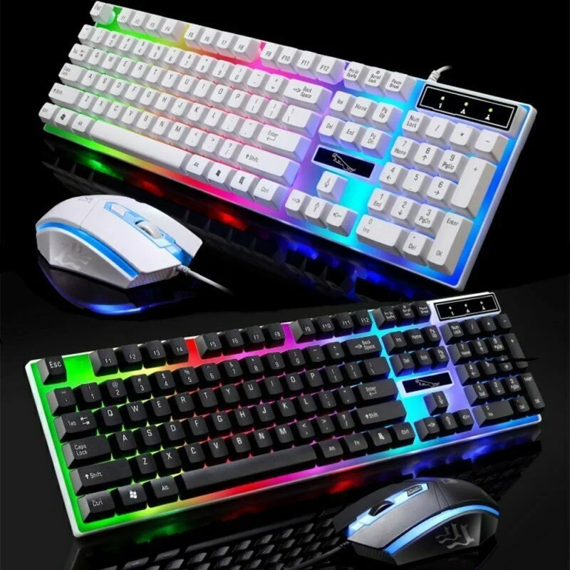 Gaming Keyboard Mouse Set Pad Rainbow LED Wired USB For PC Laptop PS4 Xbox One