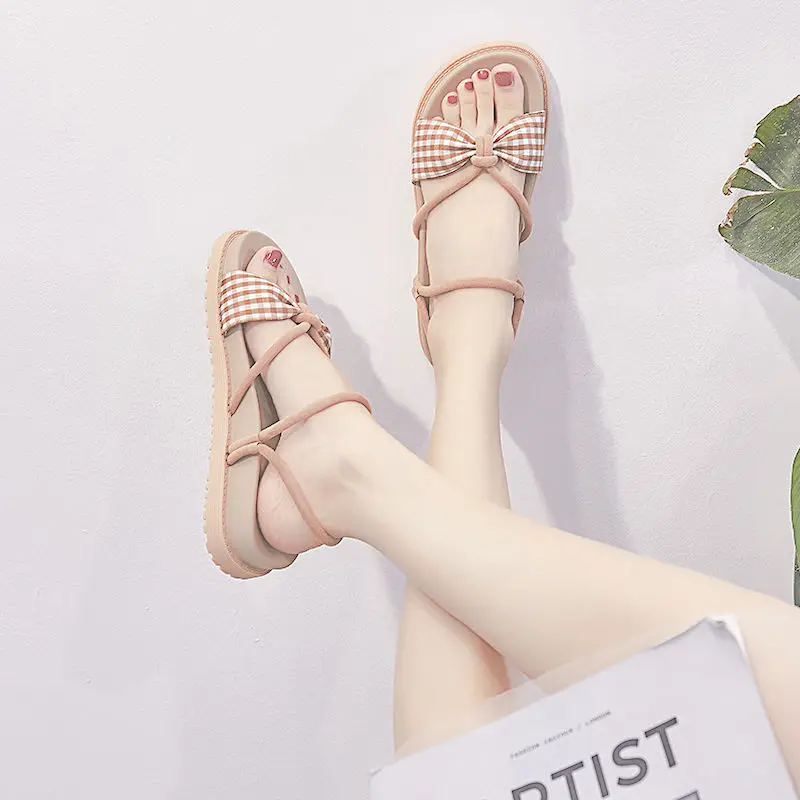 

New Summer Flat Sandals Female Pearl Small Fragrance Style Student Hundred Matching Skirt Roman Shoes