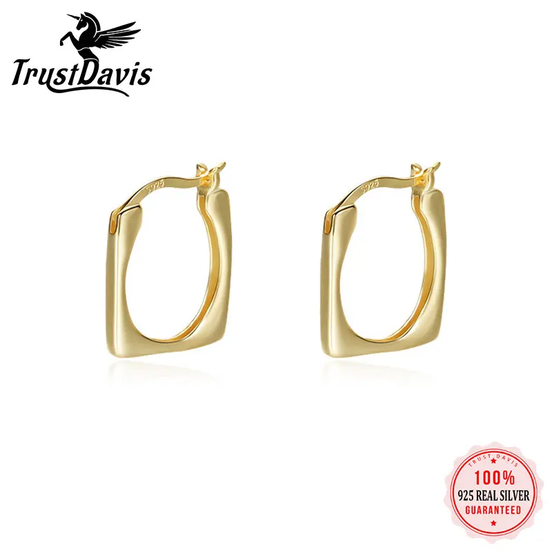 

Серебряные серьги-кольца TrustDavis LB384 из настоящего серебра 925 пробы, серьги-кольца в стиле ретро, квадратные серьги для женщин, подарок для жен...