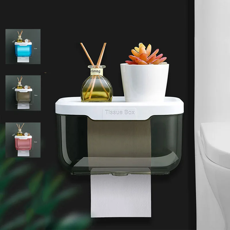 

Wall Mount Bathroom Tissue Storage Box Punch-Free Home Supplies Phone Rack Case Toilet Paper Holder Waterproof Shelf Organizer
