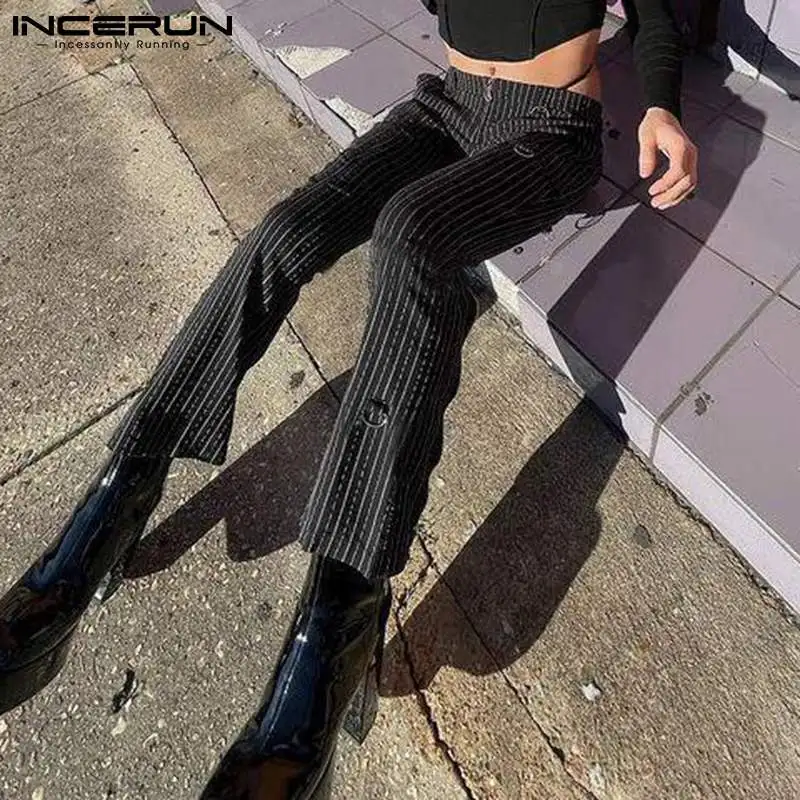 

INCERUN 2022 Party Nightclub Style Men Fashion Hot Sale Pantalons Stylish Male Sexy High Waist All-match Striped Trousers S-5XL