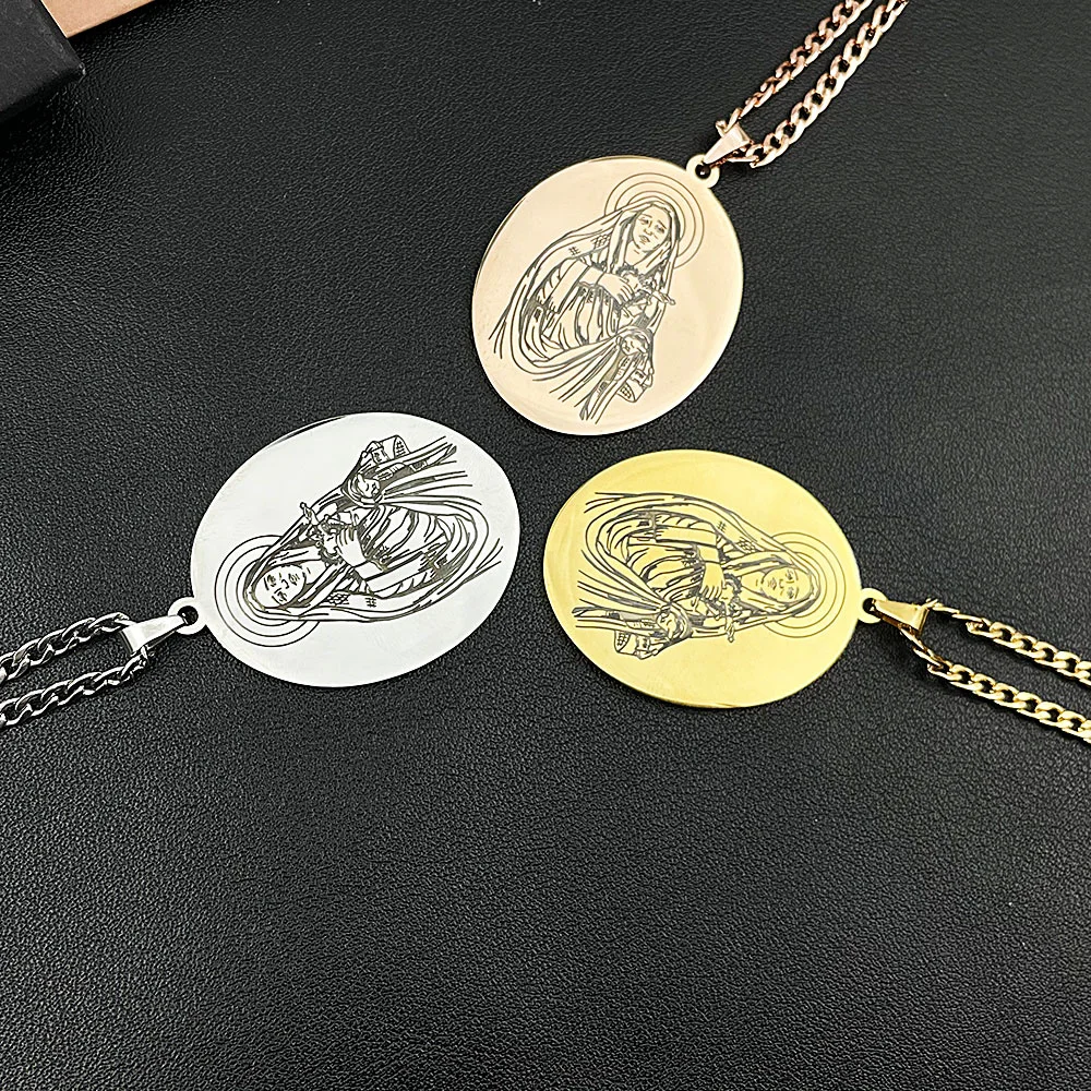 Religious Stainless Steel Virgin Mary Pendant Necklace Christian Prayer Amulet Necklace For Women Christmas jewelry Gift Collar