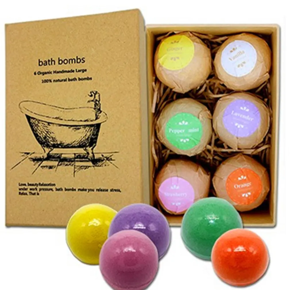 60g*6pcs 1set Soap Handmade Essential Oil Soap Moisturizing Bath Salt Soap Bubble Shower Bombs Ball Body Cleaner Spa