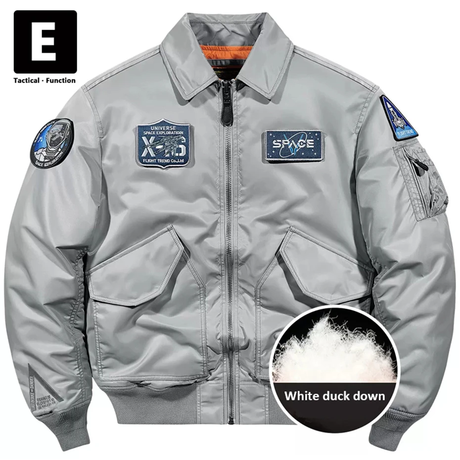 Space Jackets Men Astronaut Embroidery Down Jacket Winter Bomber Jacket Cargo Down Coat Male Techwear White Duck Down Coats