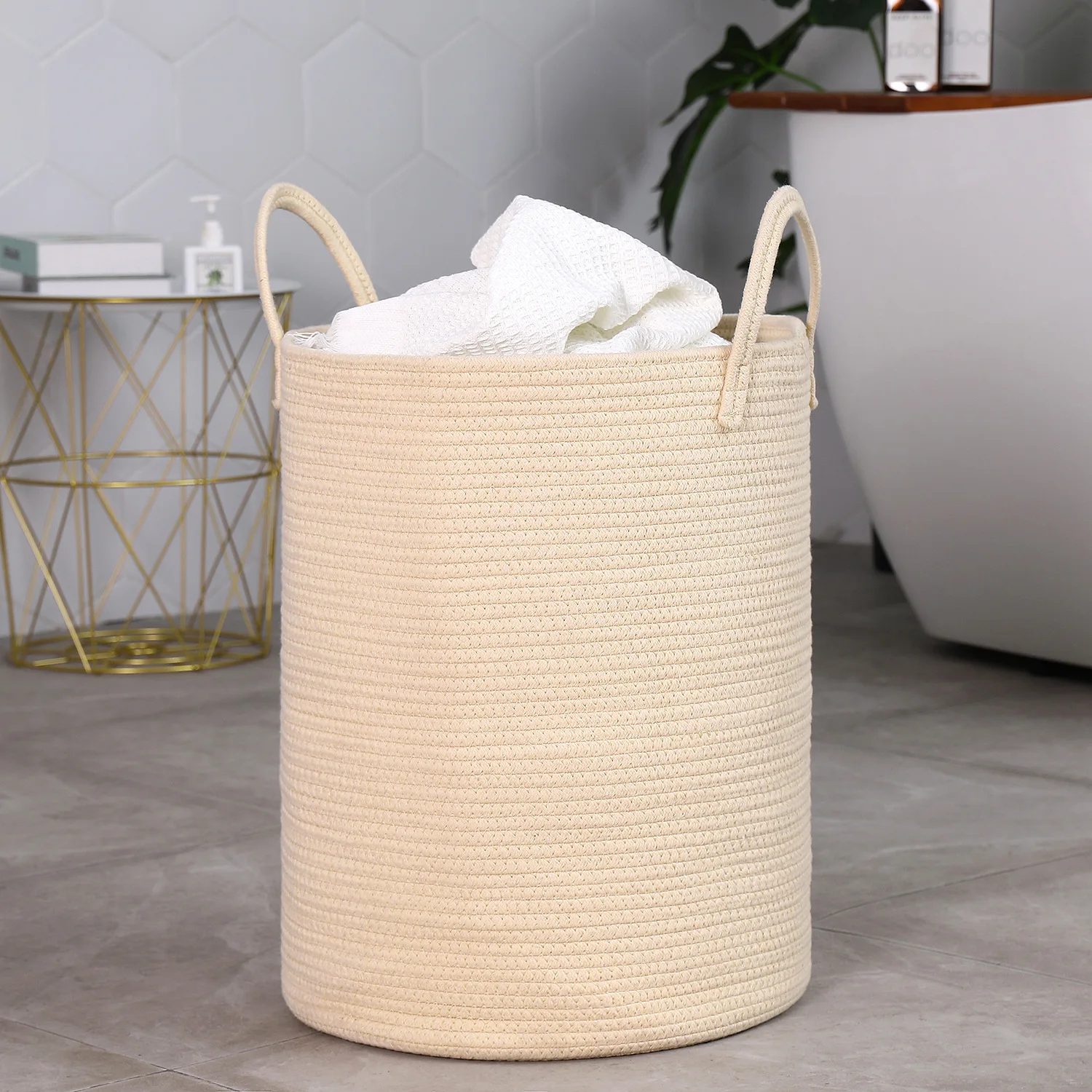 

Sundry Storage Cloth Basket Laundry 40x50cm Diaper Toy Dirty Hamper Cotton Big Organizer Basket Rope Portable