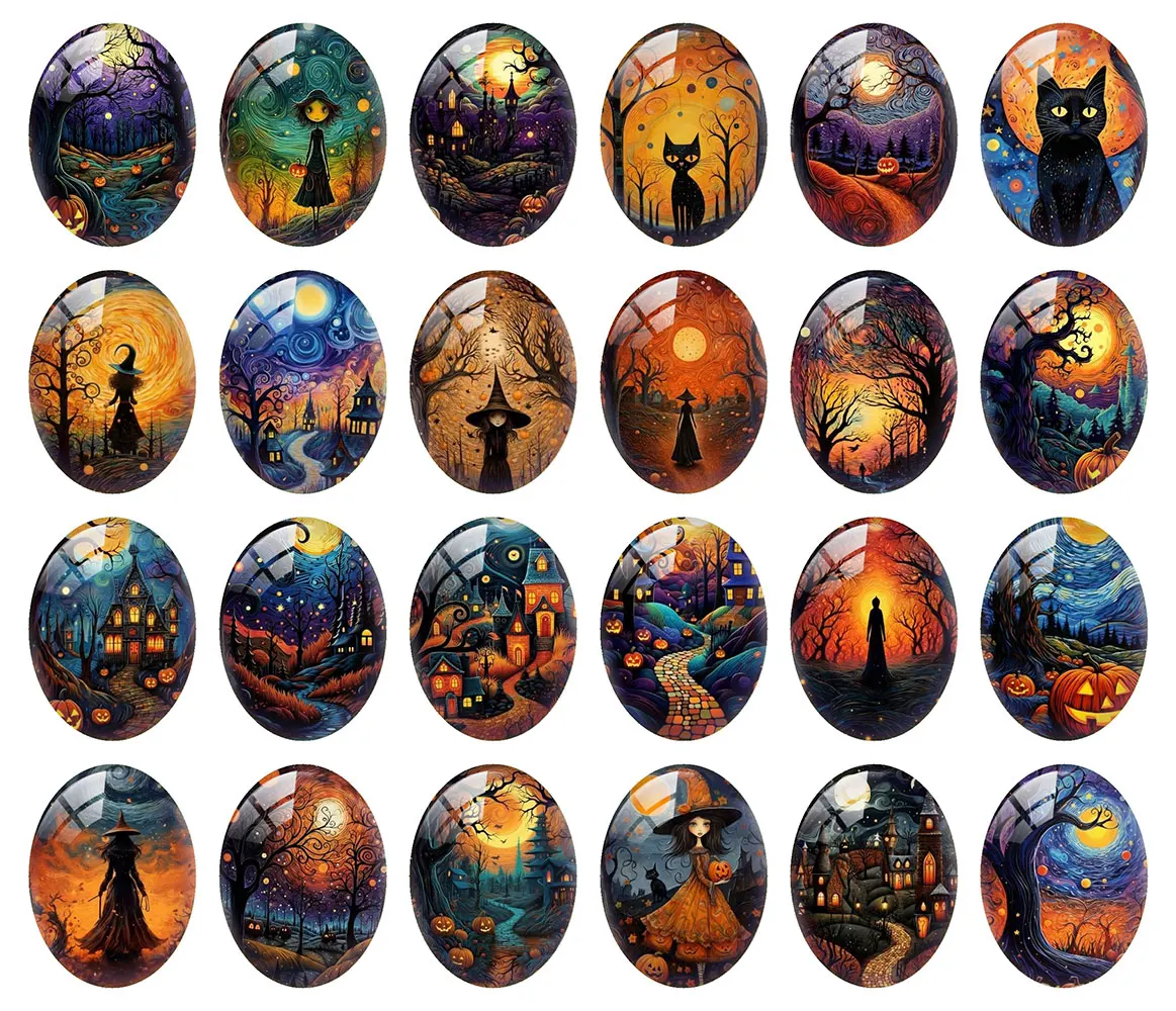 10 шт./лот Хэллоуин ночной охотничий дом ведьма Кот Овальный фото стекло кабошон с