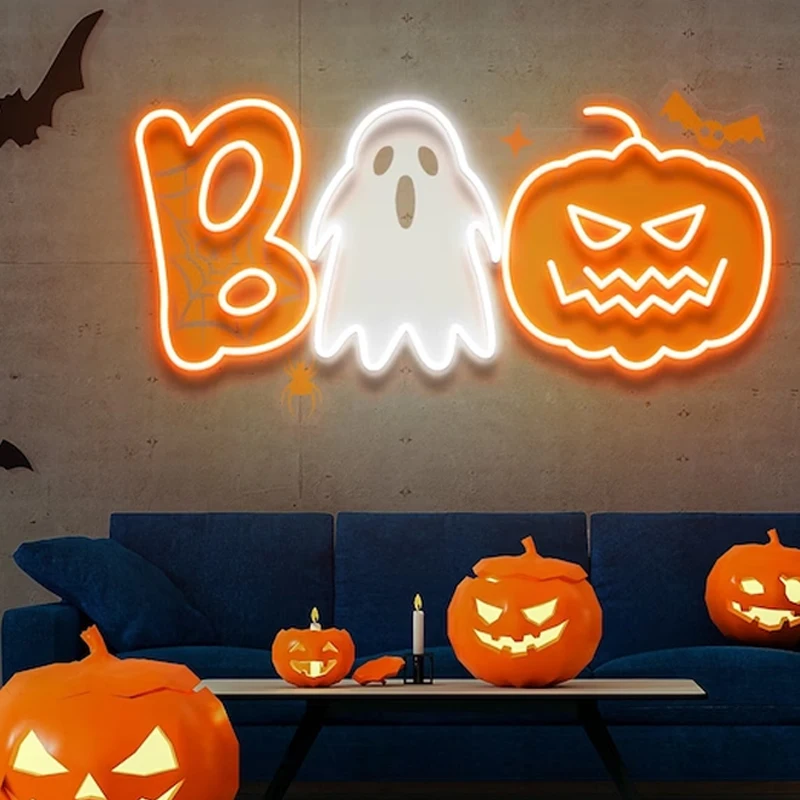 

Halloween Neon Light Custom Led Pumpkin Ghost Halloween Neon Sign Room Decoration Bar Night Lights Wall Hang Decor