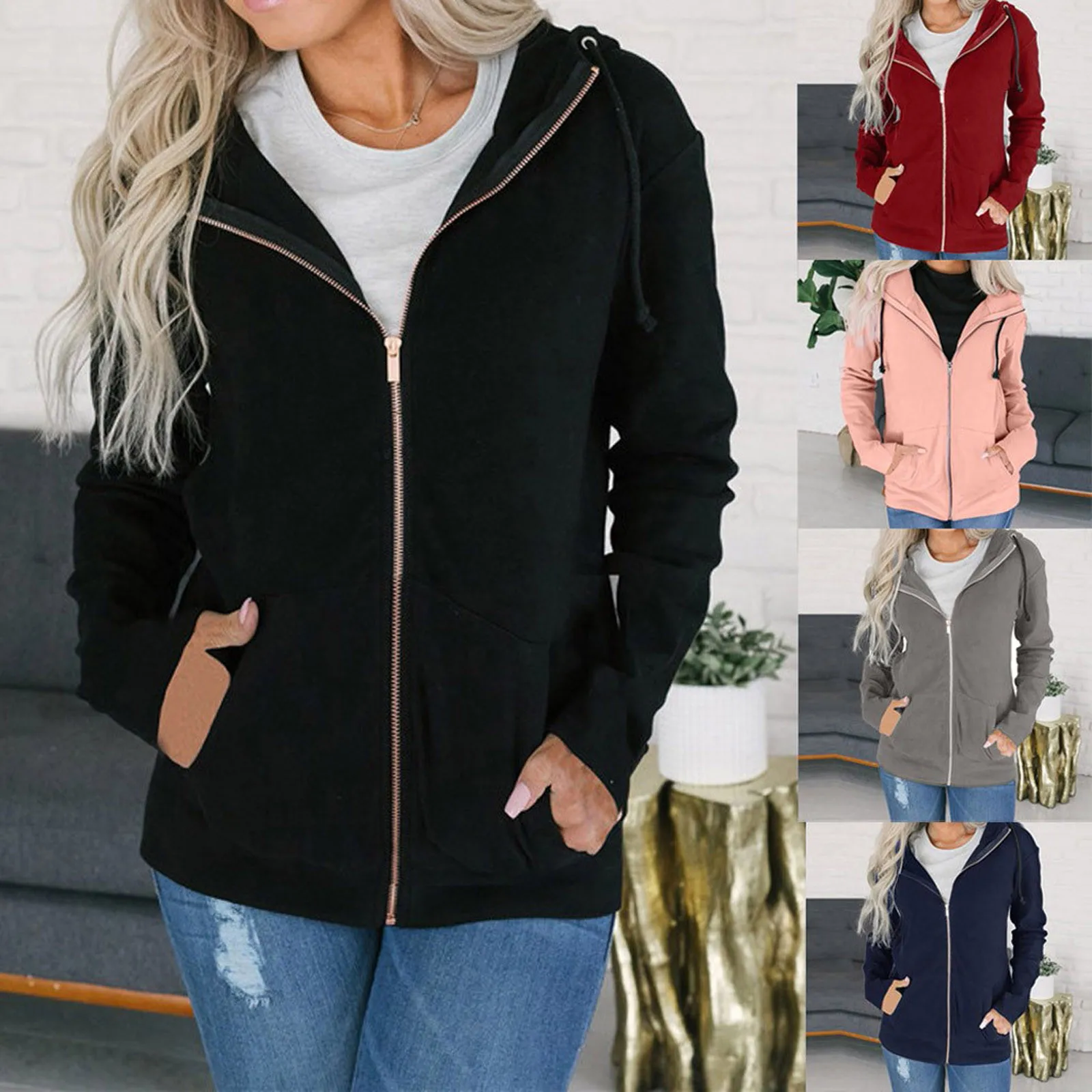 

Fashion Women Zipper Long Sleeve Sweatshirt Coat Outwear Lightweight Jacket Women Hood for Women Winter Long Winter for Women