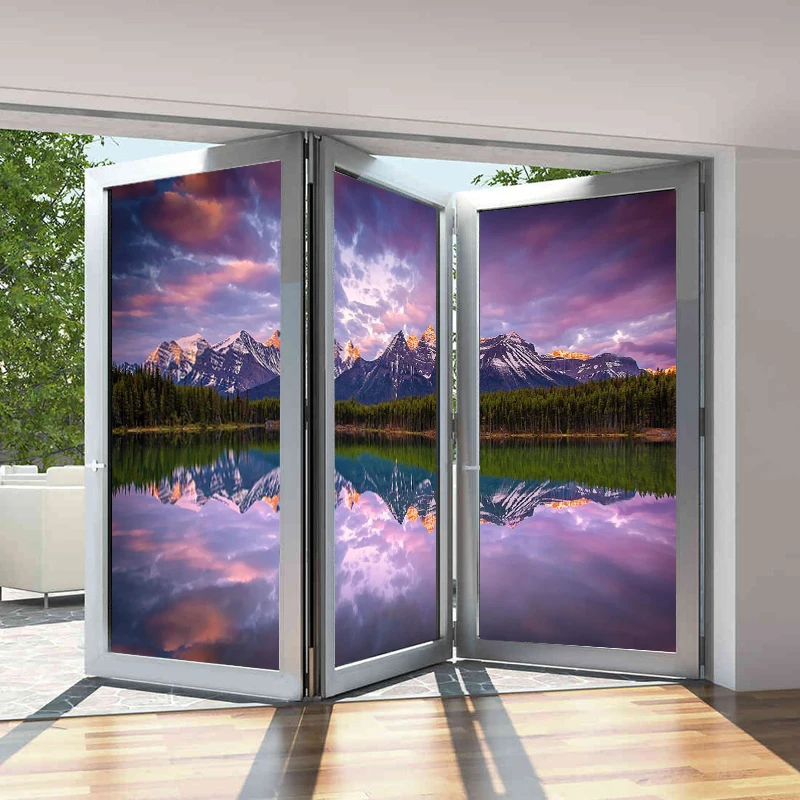 Витражная оконная пленка наклейка из матового стекла лесная непрозрачная