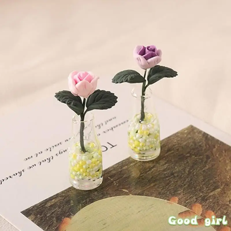 

1:12 миниатюрная ваза для кукольного домика, розы, Мини цветочный горшок, Цветочная композиция, Горшечное растение для сада