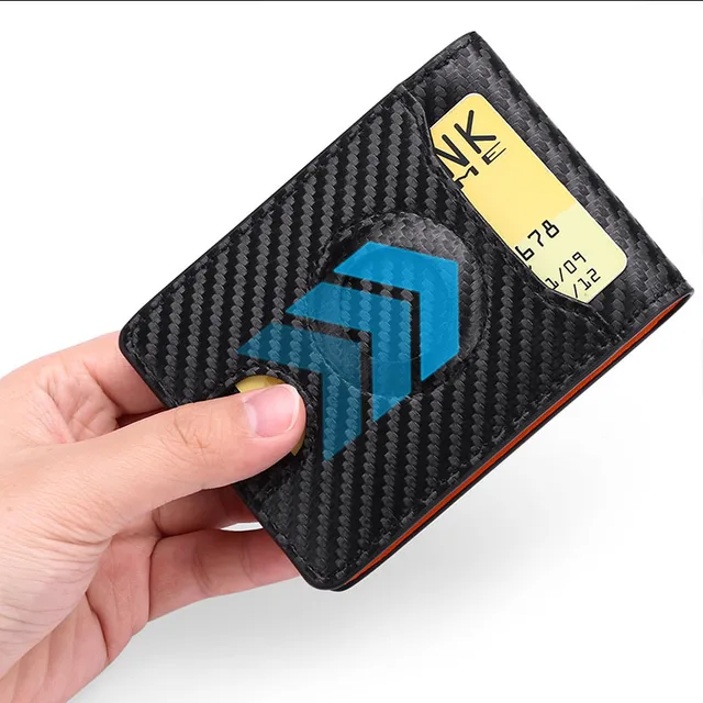 Minimalism Men's Air Tag  Card Holder RFID Blocking  Carbon Fiber Genuine Leather Mini Wallets for Men Money Clip 3