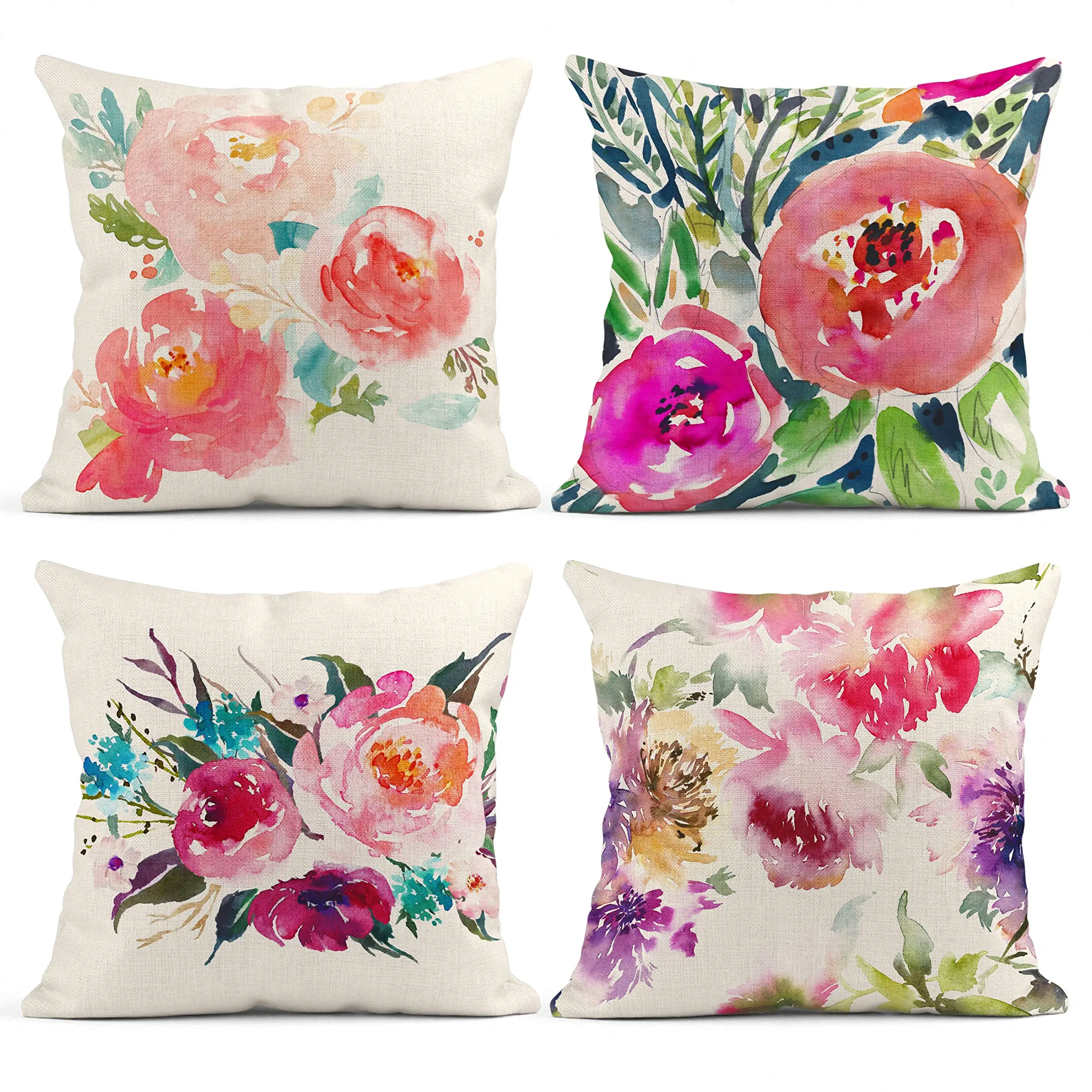 

Watercolor painting pink floral linen pillowcase sofa cushion cover home decoration can be customized for you 40x40 50x50 60x60