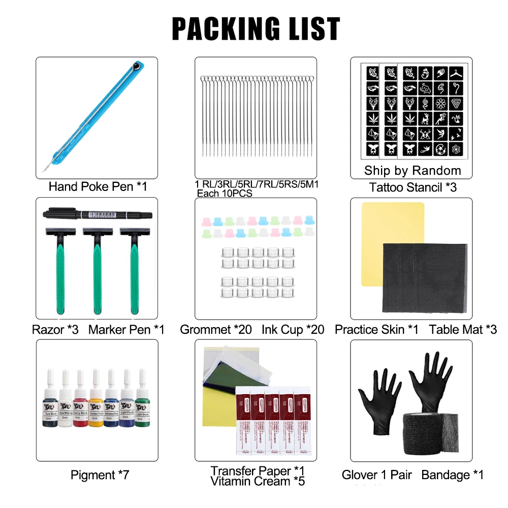 Синий набор для татуировки с чернильными пигментными иглами боди-арта Poke Stick DIY 3D