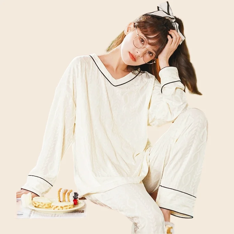 Cute Pajamas Set Full-Sleeve T-shirt Long Pants 2Piece/Set Sexy Pyjama Big Size Sweet Princess Homewear Cozy Plus Sleepwear