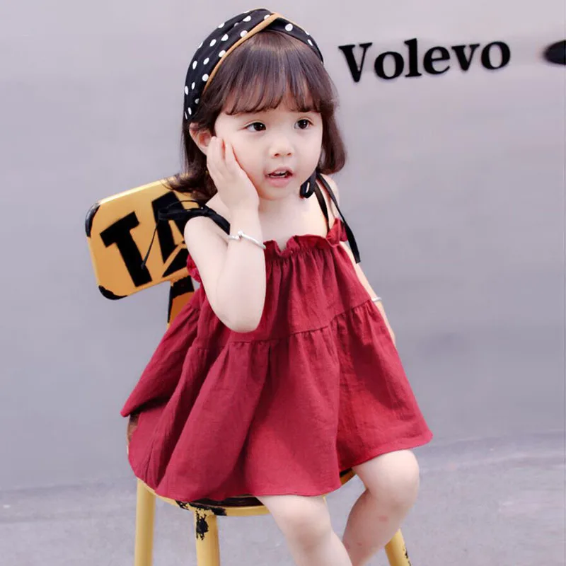 

Summer New Red Baby Suspender Skirt Fashion Children Flower Pattern Girls Princess Dress Toddler Girl Fall Clothes 1-2-6 Year