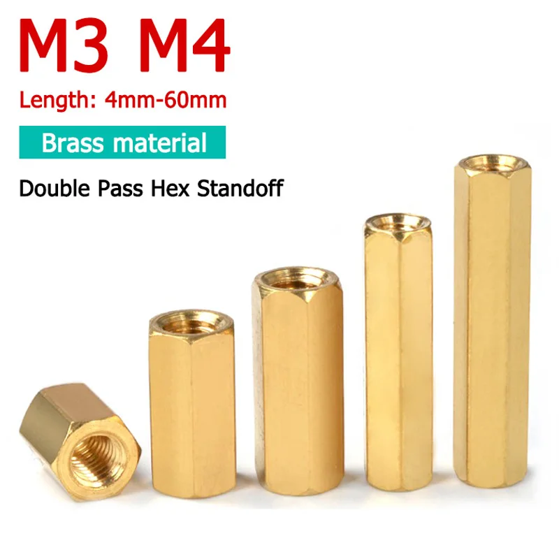 

8-40pcs M3 M4 Copper Brass Double Pass Hex Standoff Board Pillar Hexagon Female Thread PCB Board Spacer Nut Hollow Column